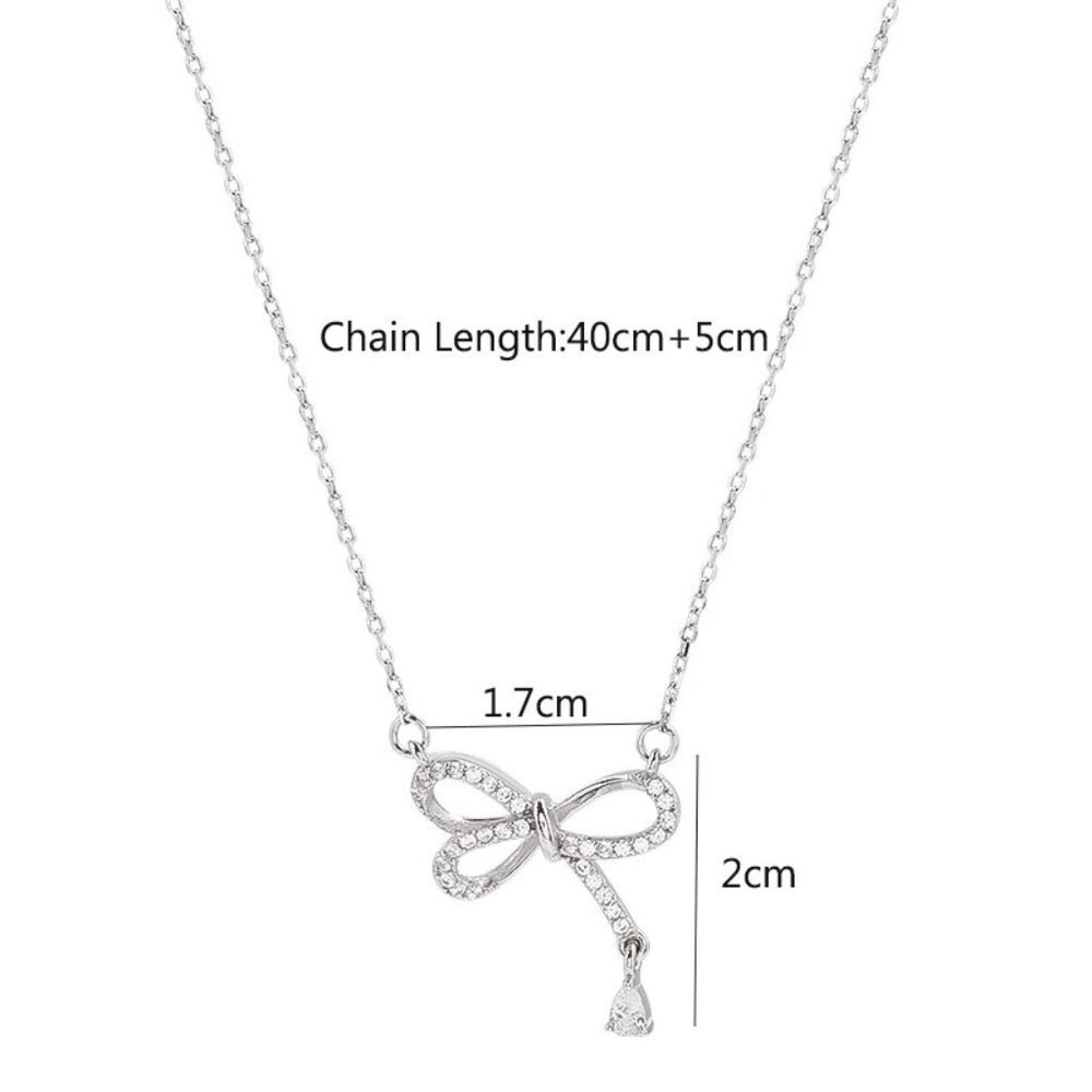 NEW 925 Sterling Silver Diamond Bow knot Necklace - Picture 11 of 11